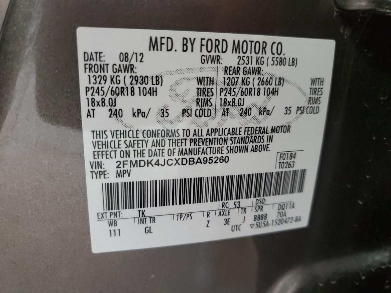 2FMDK4JCXDBA95260 2013 Ford Edge Sel