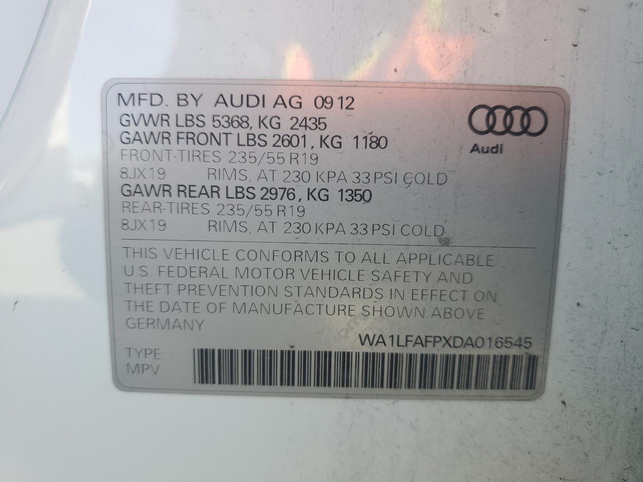 2013 Audi Q5 Premium Plus VIN: WA1LFAFPXDA016545 Lot: 48787695