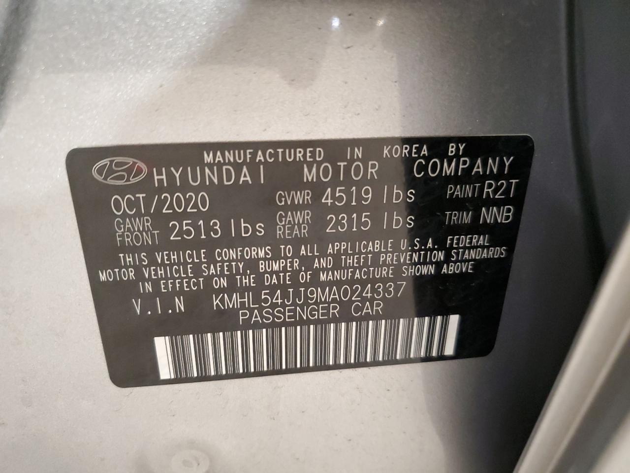 2021 Hyundai Sonata Hybrid VIN: KMHL54JJ9MA024337 Lot: 48574755