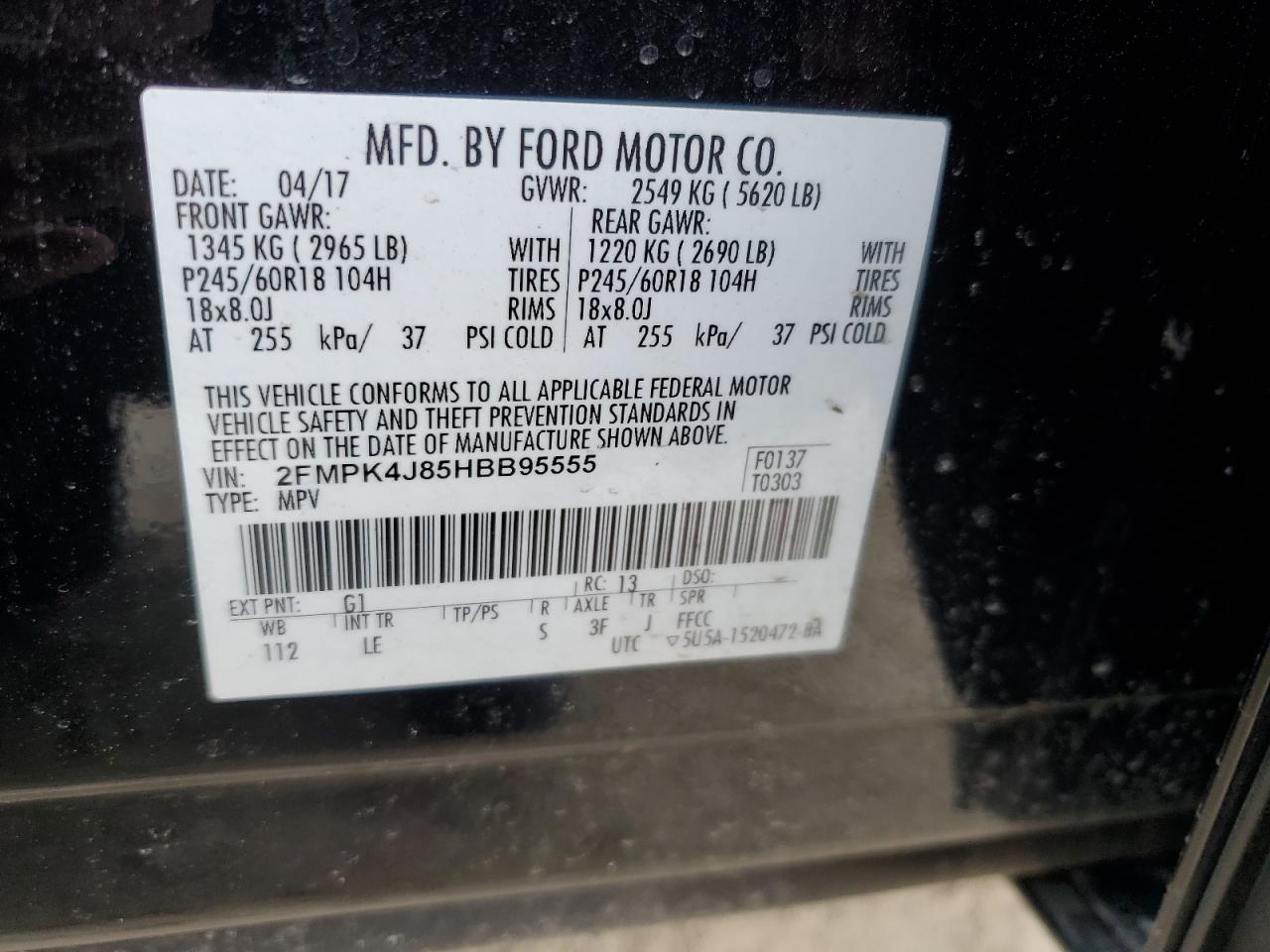 2FMPK4J85HBB95555 2017 Ford Edge Sel