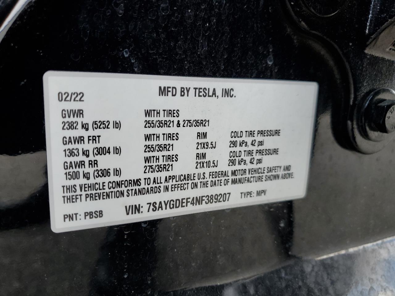 7SAYGDEF4NF389207 2022 Tesla Model Y