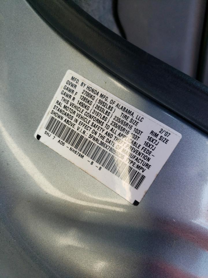 5FNRL386X7B055236 2007 Honda Odyssey Exl