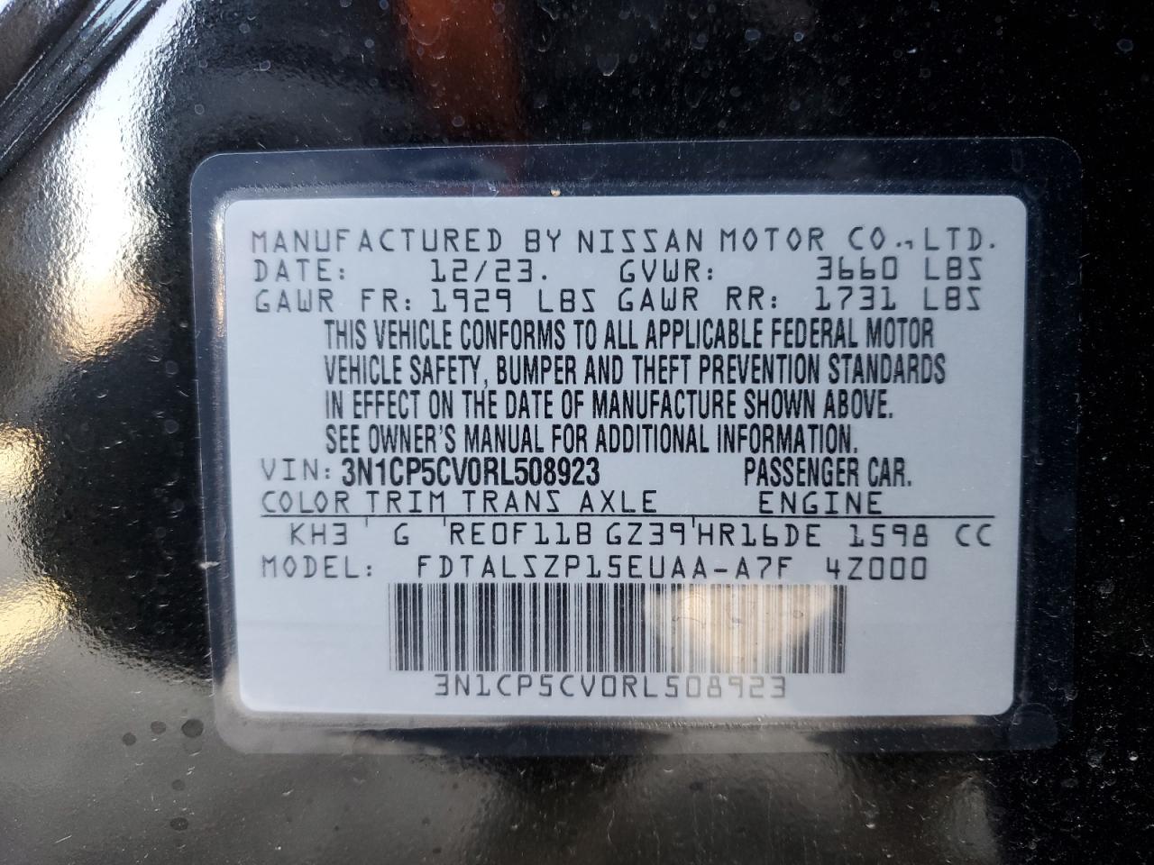 3N1CP5CV0RL508923 2024 Nissan Kicks Sv