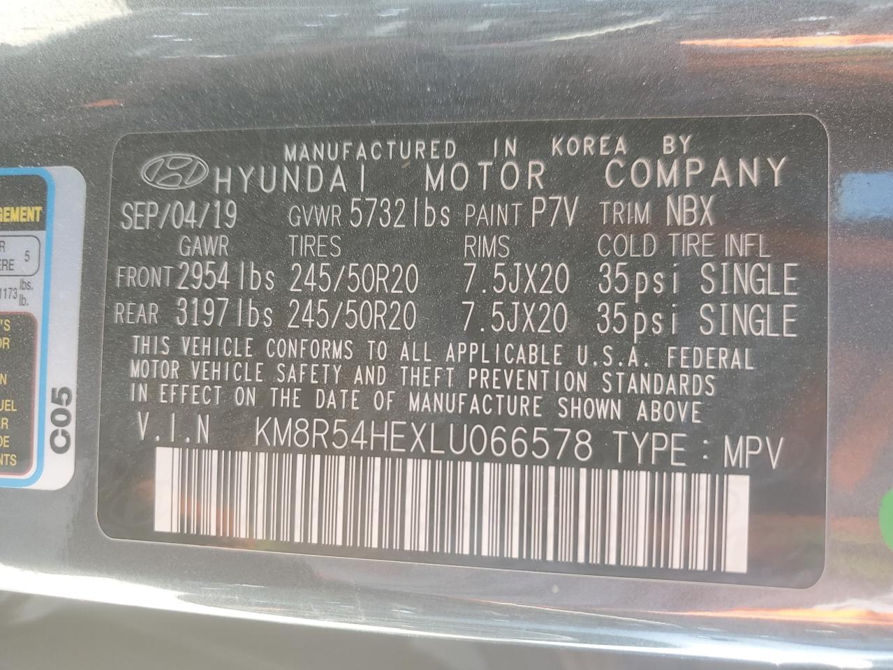 2020 Hyundai Palisade Limited VIN: KM8R54HEXLU066578 Lot: 48781635