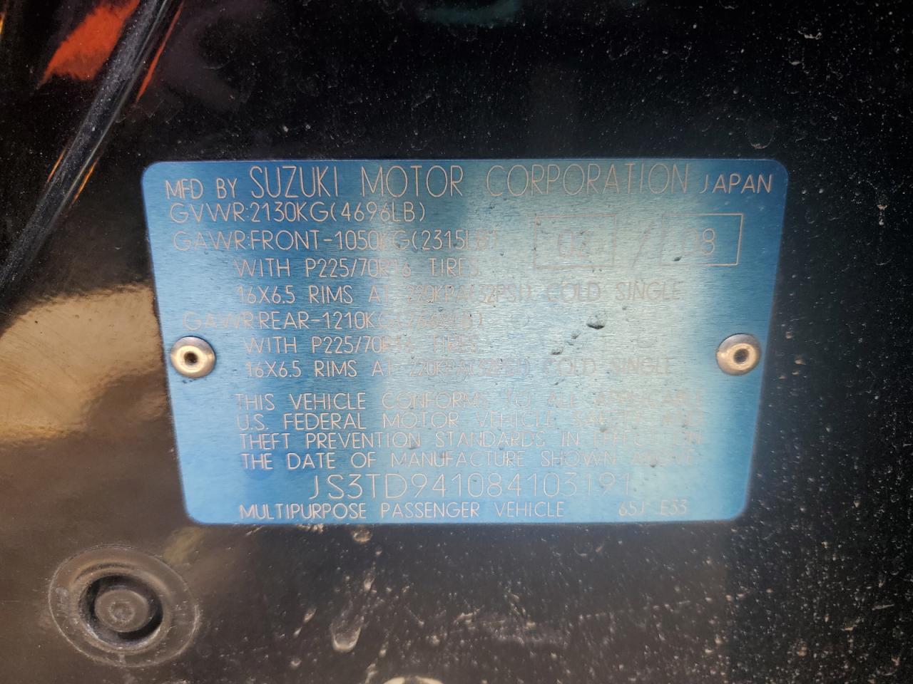 JS3TD941084103191 2008 Suzuki Grand Vitara