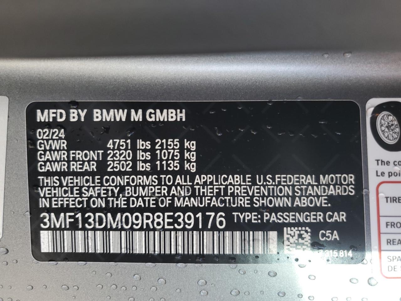 2024 BMW M2 VIN: 3MF13DM09R8E39176 Lot: 47391325