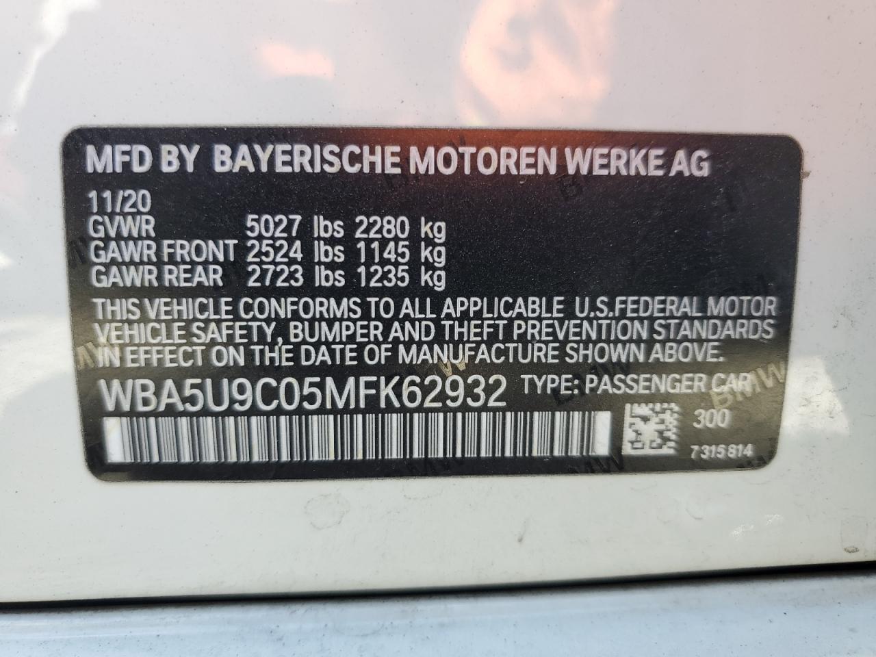 2021 BMW M340Xi VIN: WBA5U9C05MFK62932 Lot: 48623455