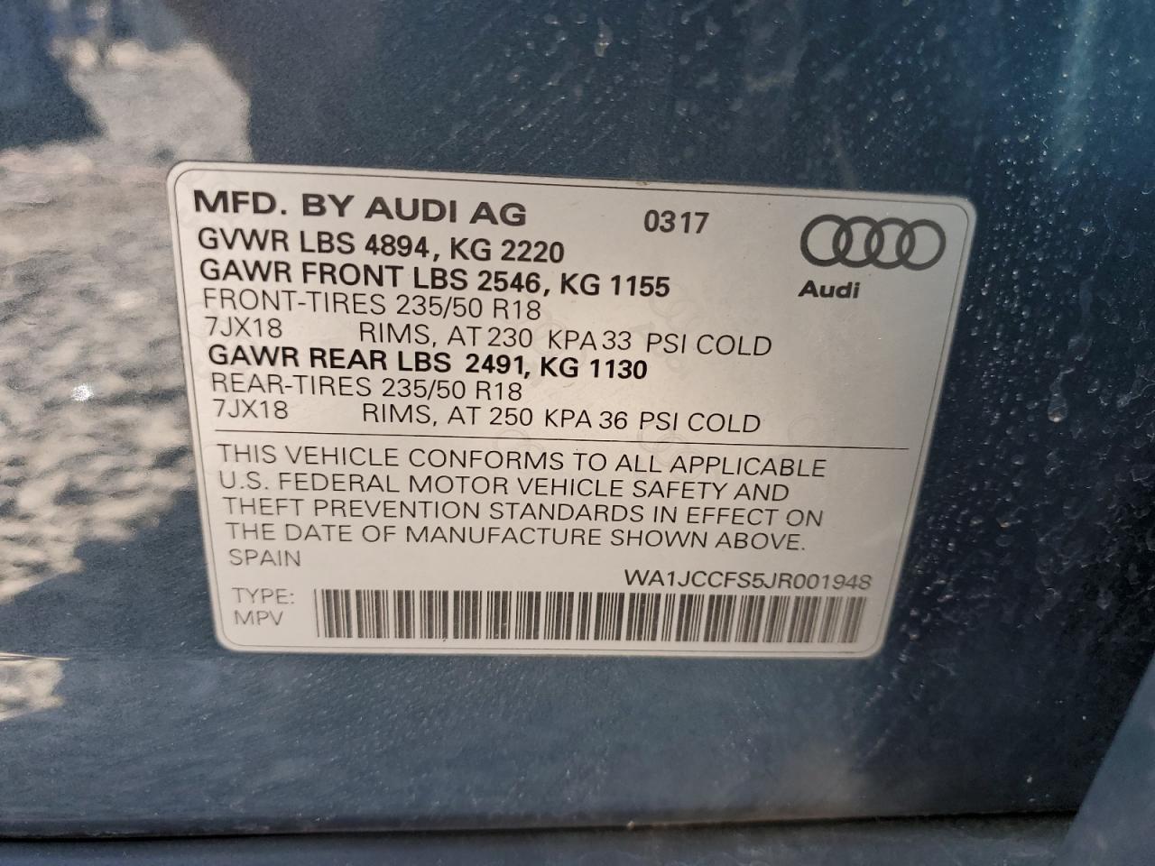 WA1JCCFS5JR001948 2018 Audi Q3 Premium Plus