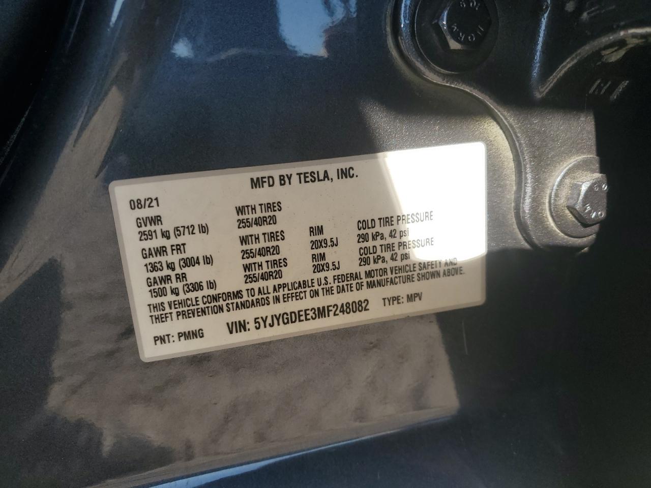 5YJYGDEE3MF248082 2021 Tesla Model Y