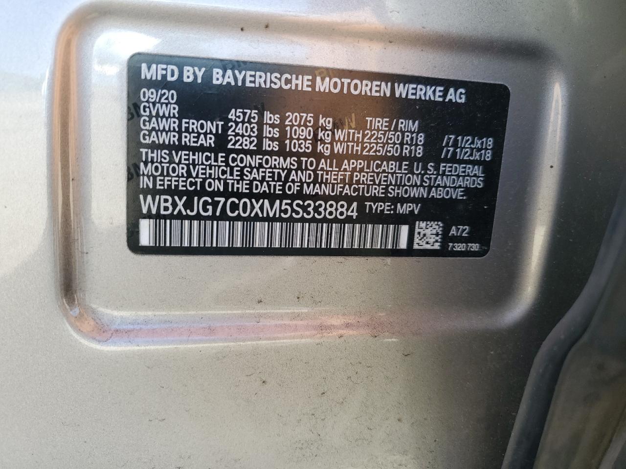 WBXJG7C0XM5S33884 2021 BMW X1 Sdrive28I