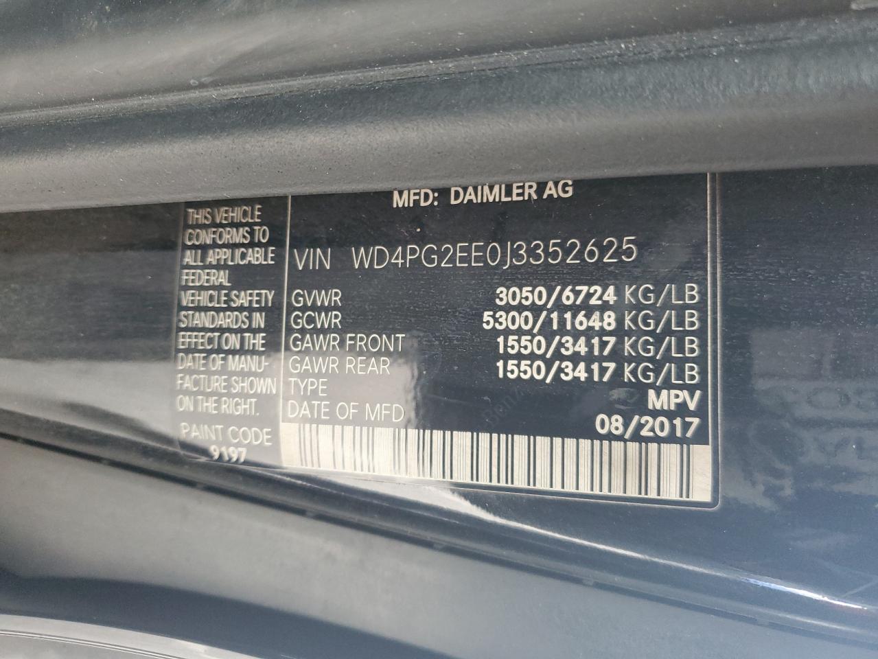 WD4PG2EE0J3352625 2018 Mercedes-Benz Metris