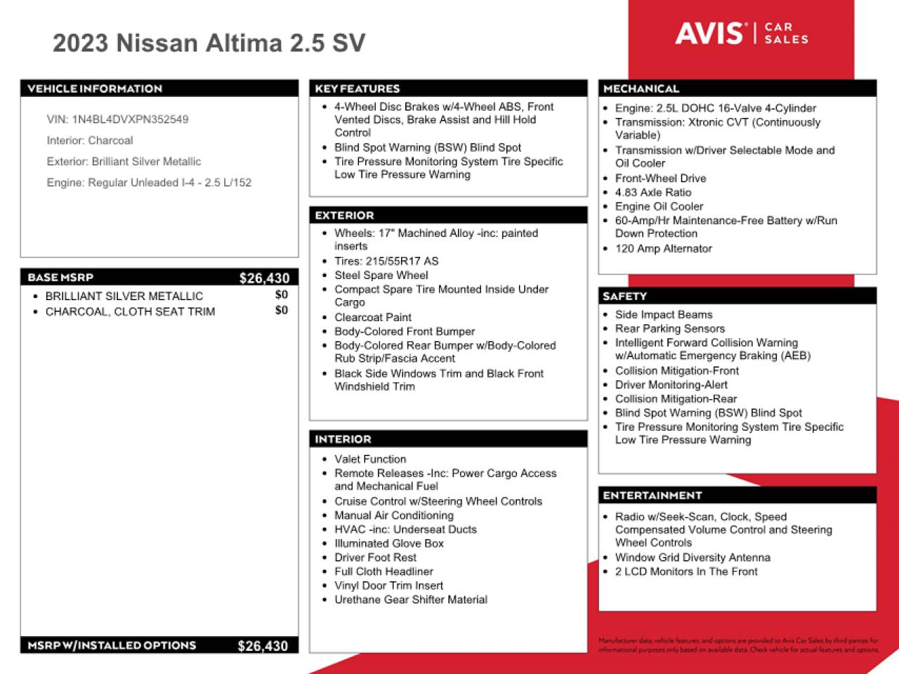 1N4BL4DVXPN352549 2023 Nissan Altima Sv