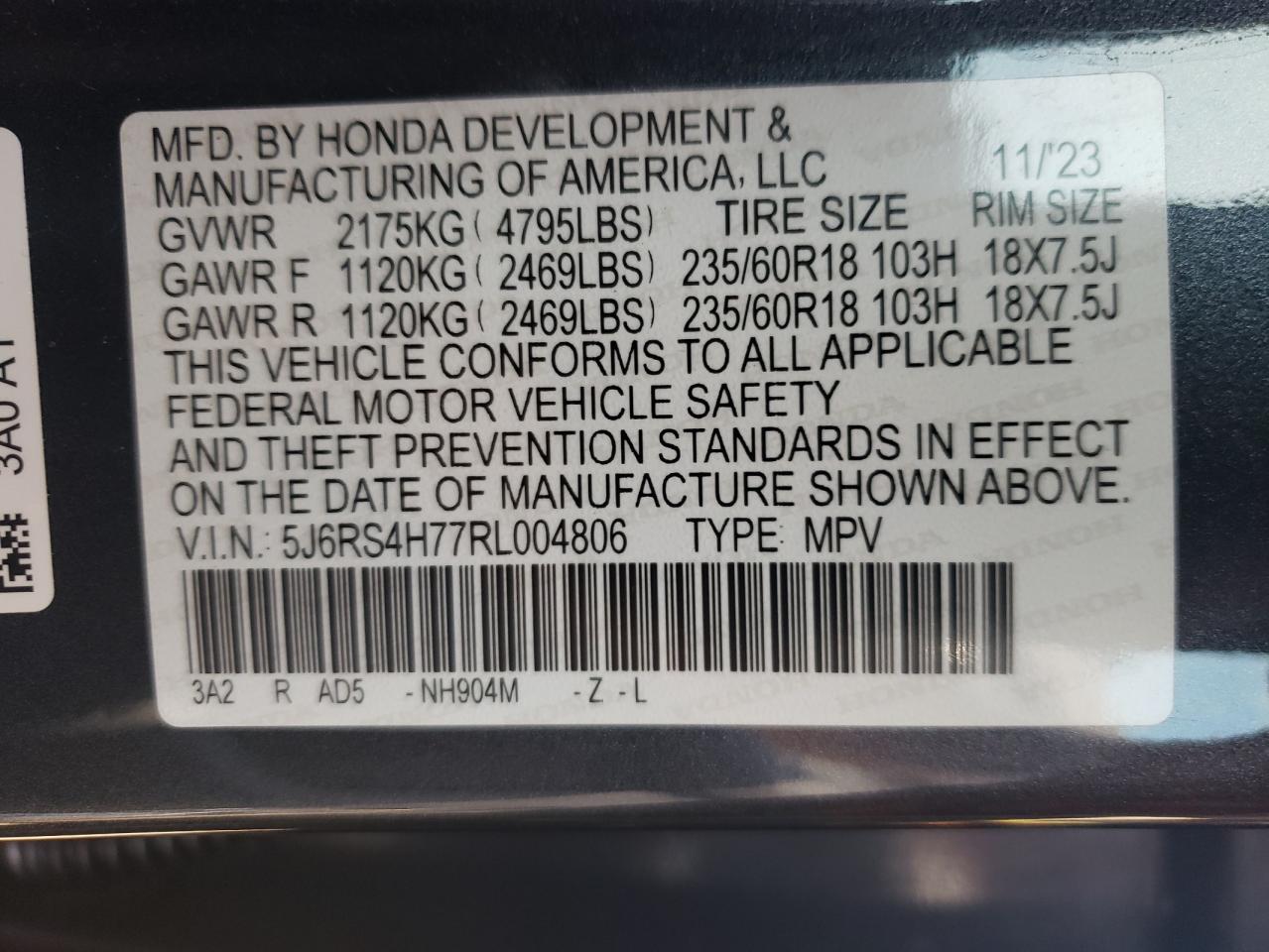 2024 Honda Cr-V Exl VIN: 5J6RS4H77RL004806 Lot: 63016364