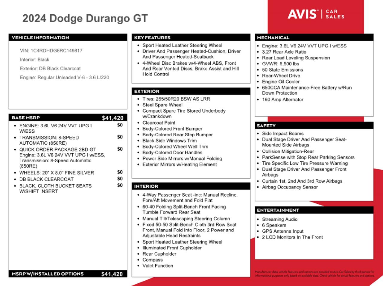 2024 Dodge Durango Gt VIN: 1C4RDHDG6RC149817 Lot: 69946234