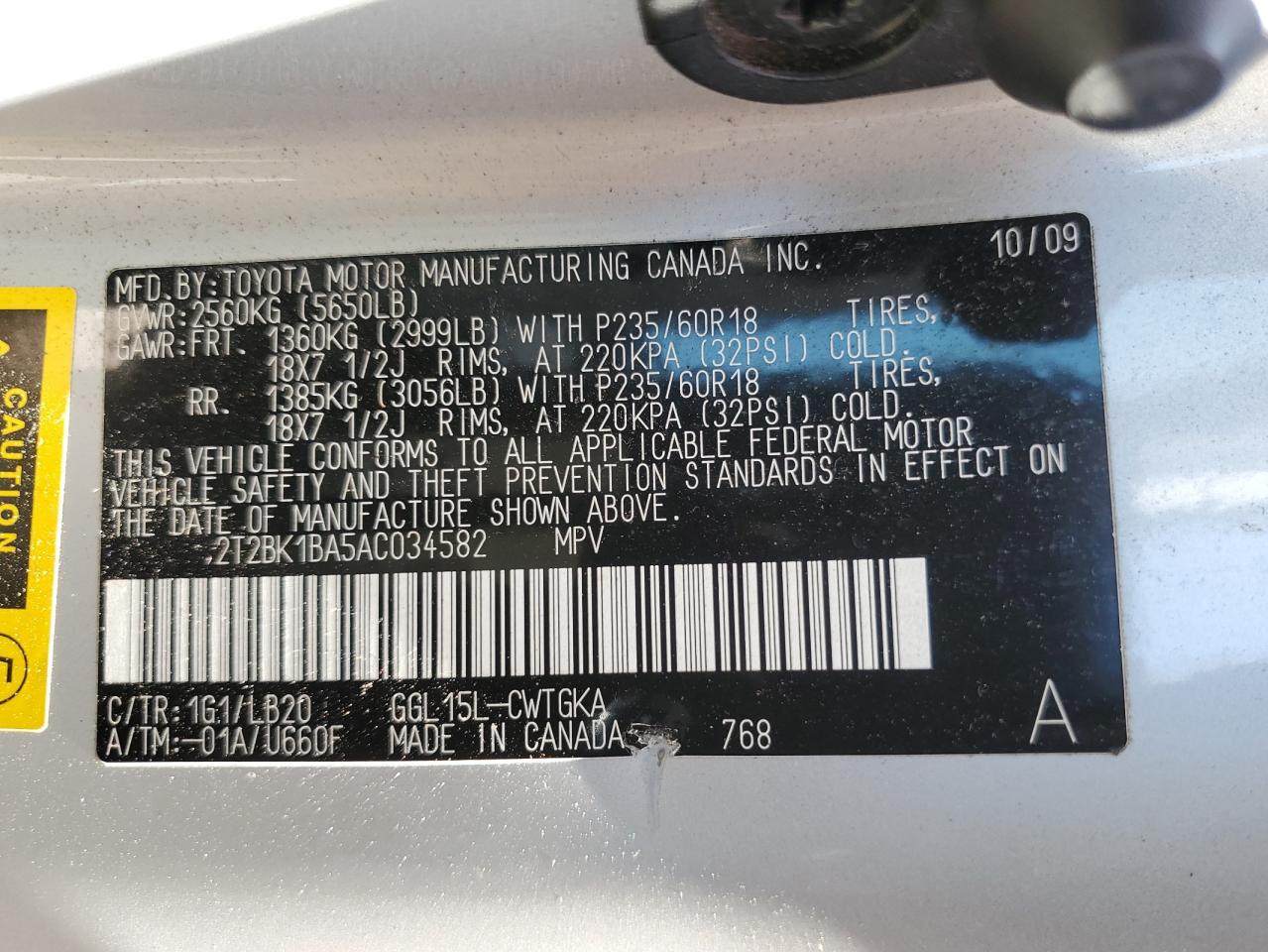 2T2BK1BA5AC034582 2010 Lexus Rx 350