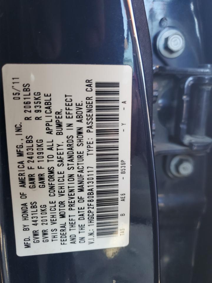 2011 Honda Accord Exl VIN: 1HGCP2F80BA130117 Lot: 71562254