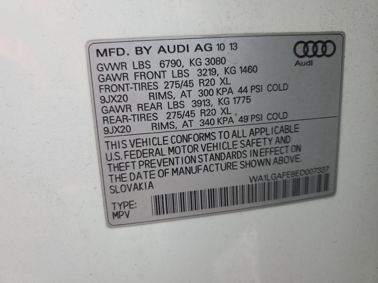 2014 Audi Q7 Premium Plus VIN: WA1LGAFE8ED007337 Lot: 70588624