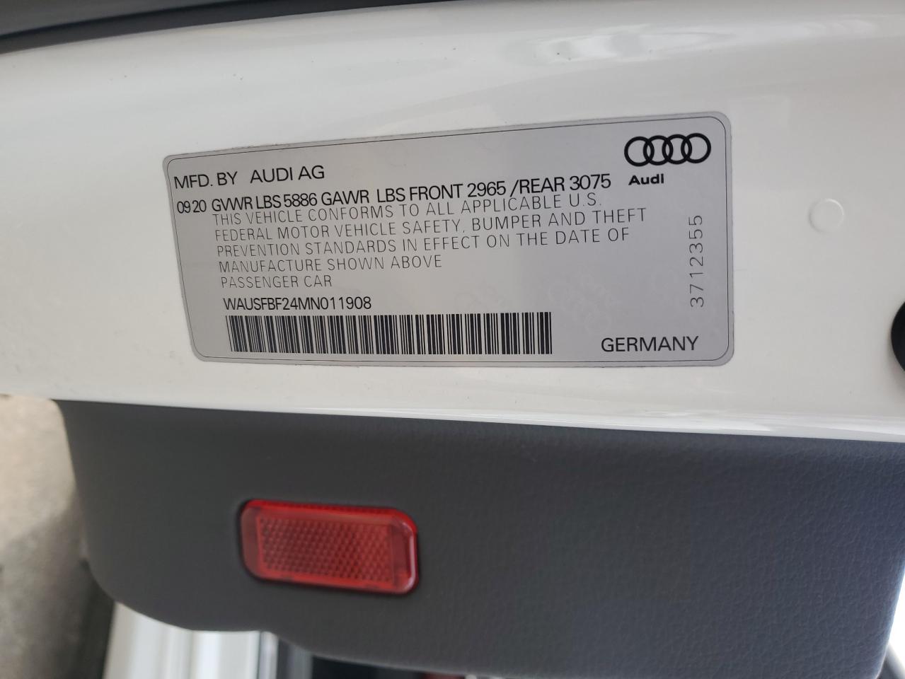 2021 Audi S7 Prestige VIN: WAUSFBF24MN011908 Lot: 74207834