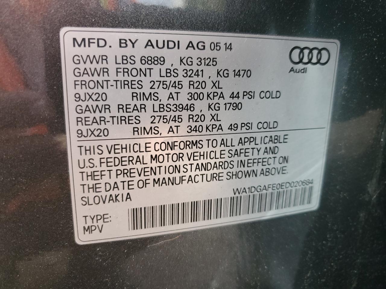 2014 Audi Q7 Prestige VIN: WA1DGAFE0ED020684 Lot: 75824014