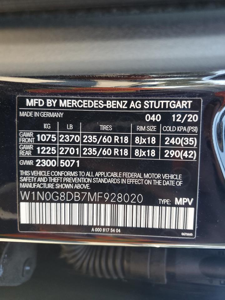 2021 Mercedes-Benz Glc 300 VIN: W1N0G8DB7MF928020 Lot: 42635625