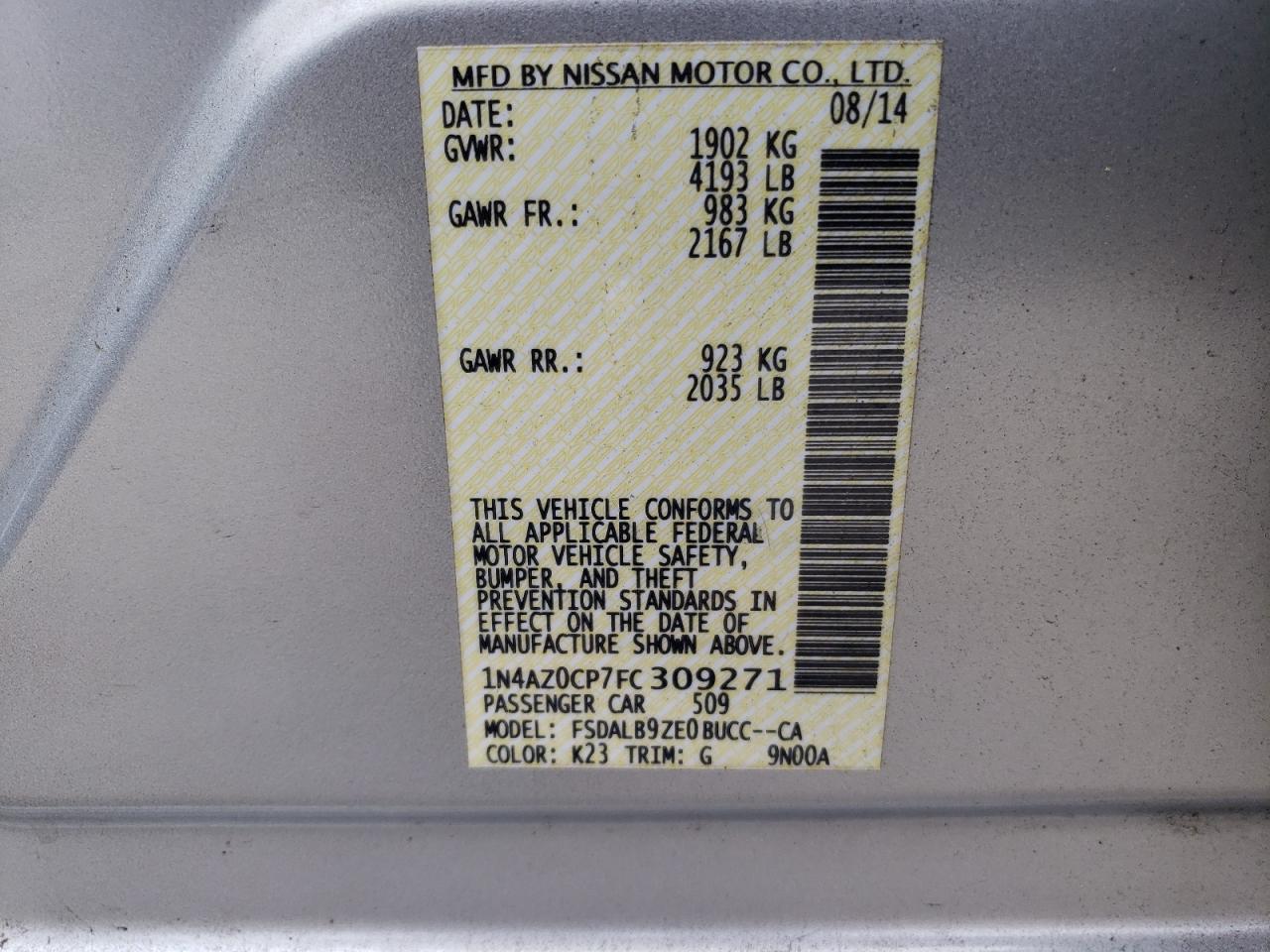 2015 Nissan Leaf S VIN: 1N4AZ0CP7FC309271 Lot: 79869584