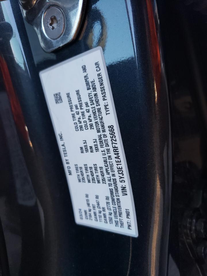 5YJ3E1EA4RF725668 2024 Tesla Model 3