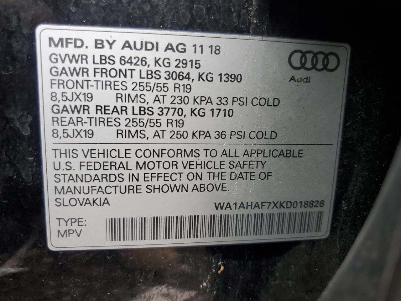 WA1AHAF7XKD018826 2019 Audi Q7 Premium