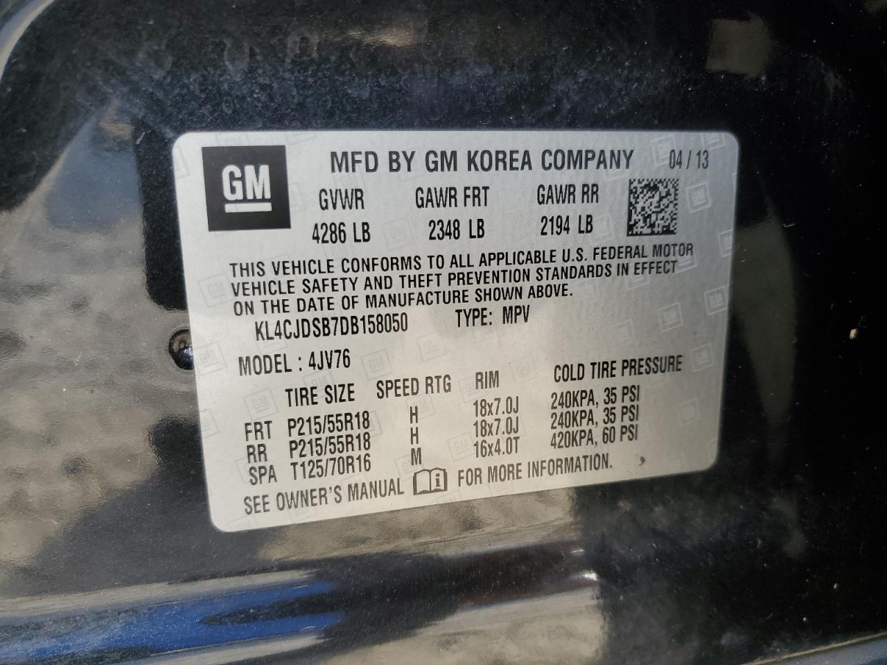 KL4CJDSB7DB158050 2013 Buick Encore Premium