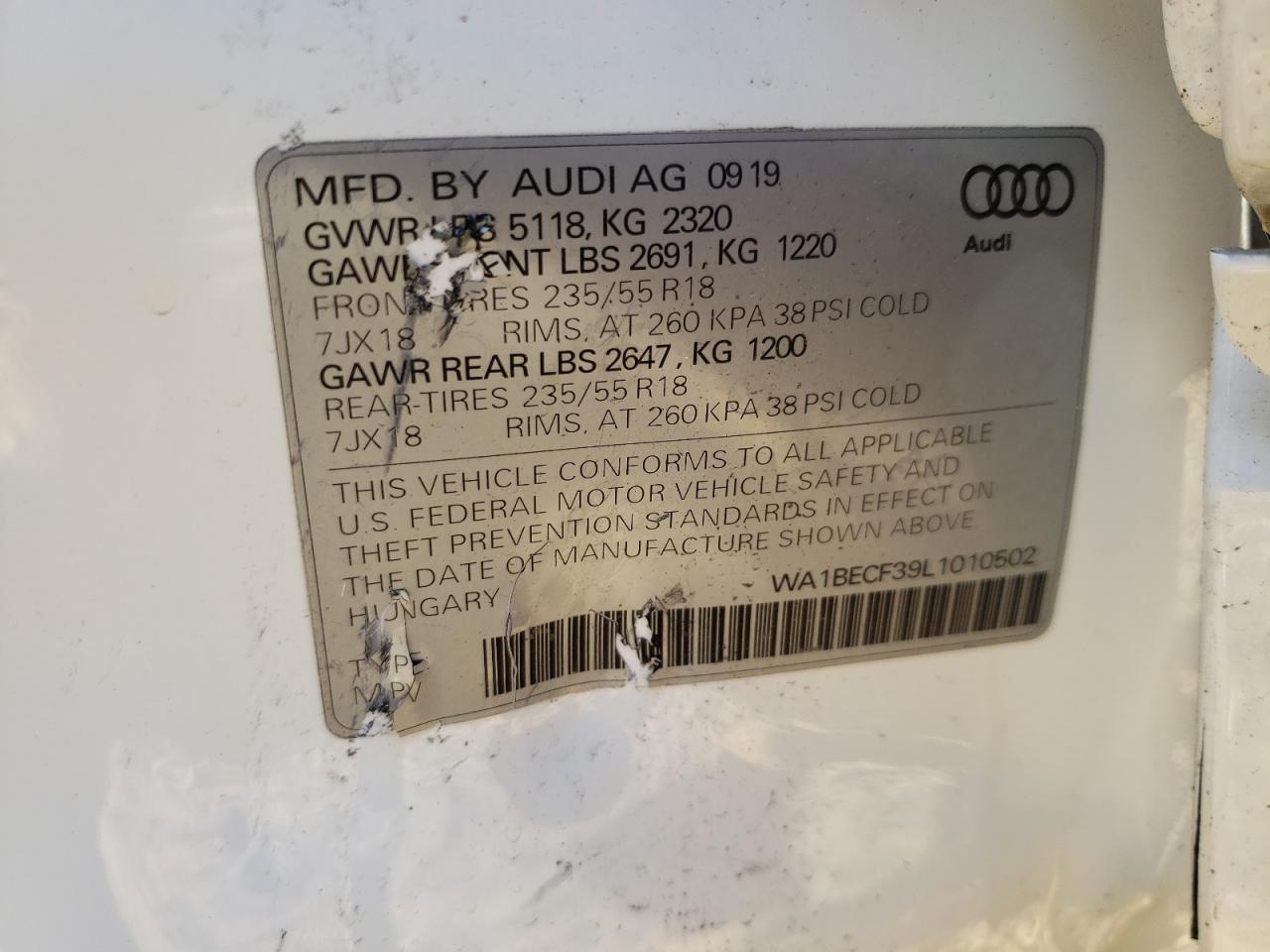 WA1BECF39L1010502 2020 Audi Q3 Premium Plus