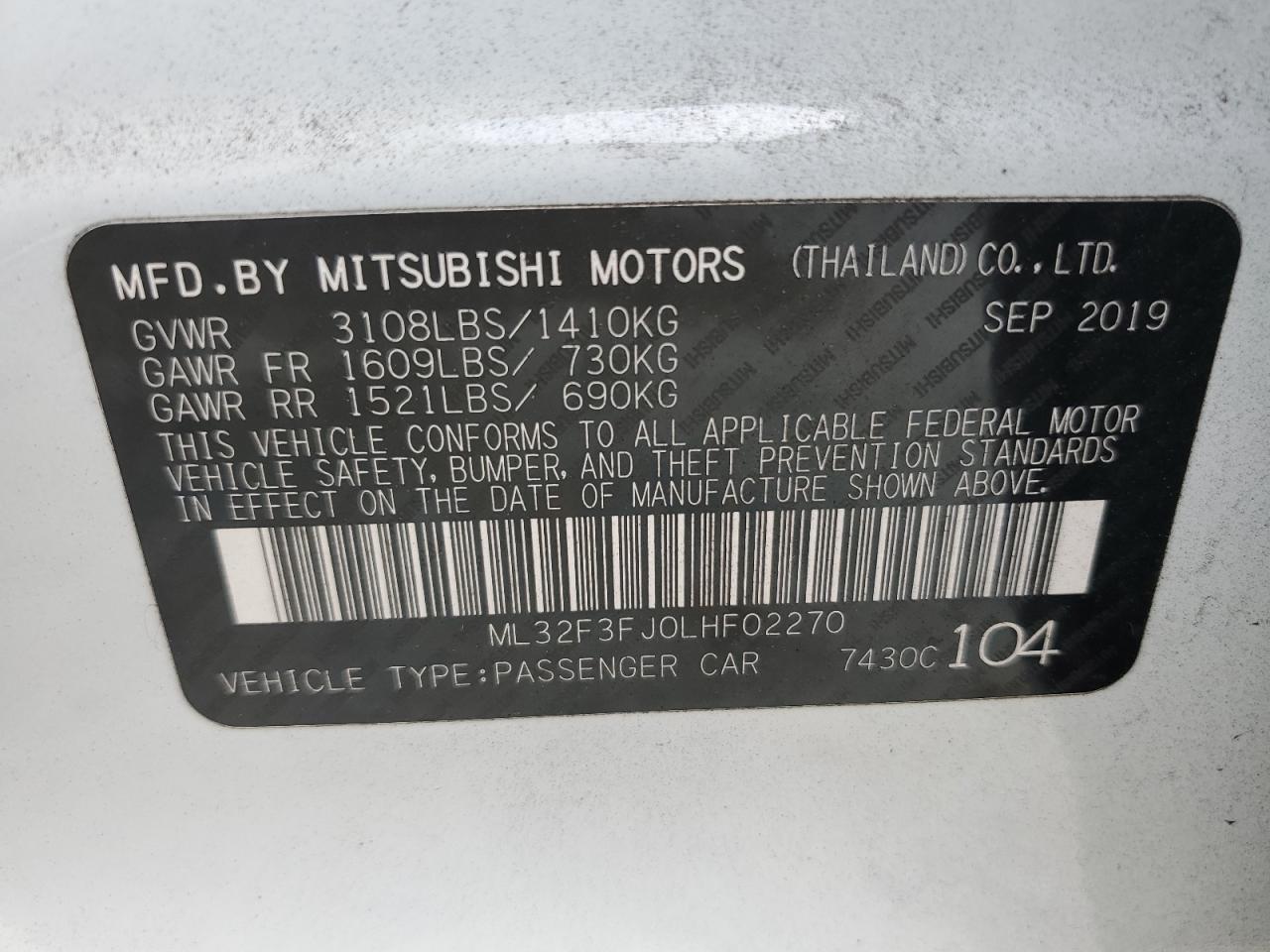 ML32F3FJ0LHF02270 2020 Mitsubishi Mirage G4 Es