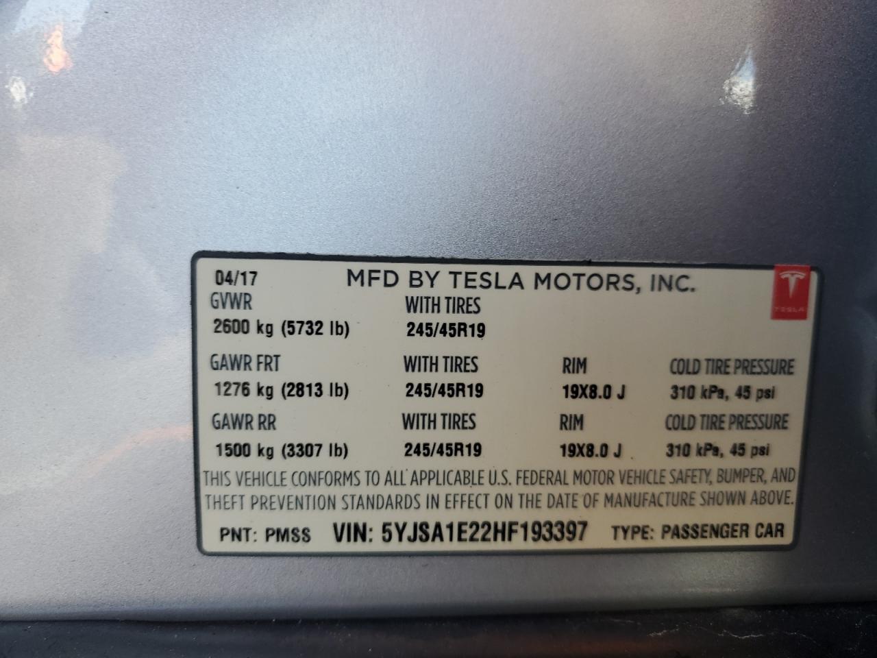 5YJSA1E22HF193397 2017 Tesla Model S