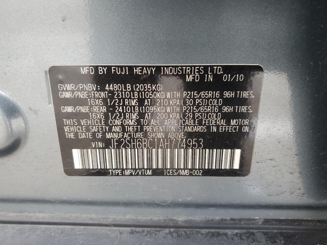 JF2SH6BC1AH774953 2010 Subaru Forester Xs