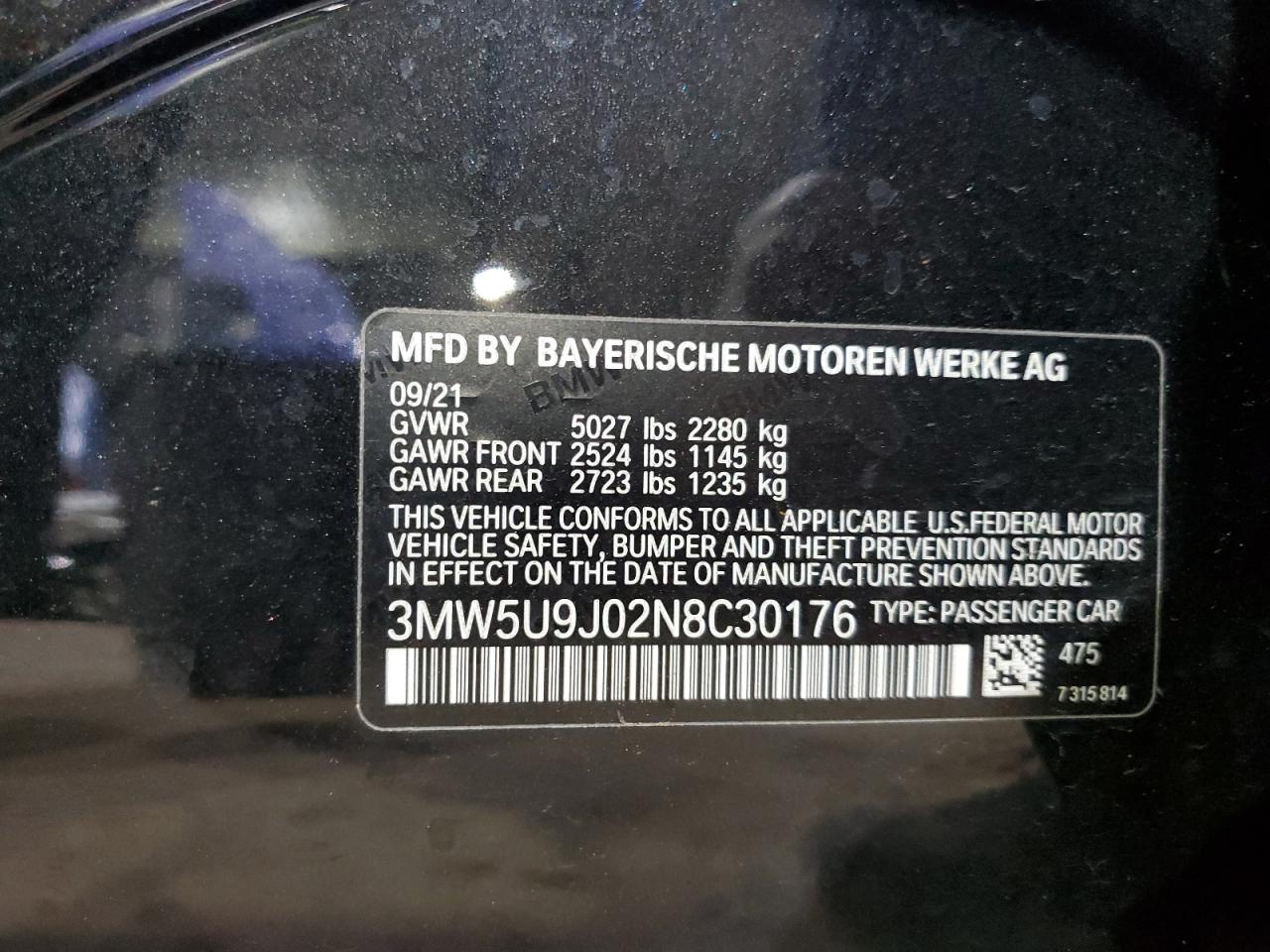 3MW5U9J02N8C30176 2022 BMW M340Xi