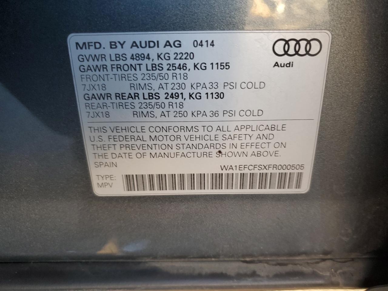 2015 Audi Q3 Premium Plus VIN: WA1EFCFSXFR000505 Lot: 82636734