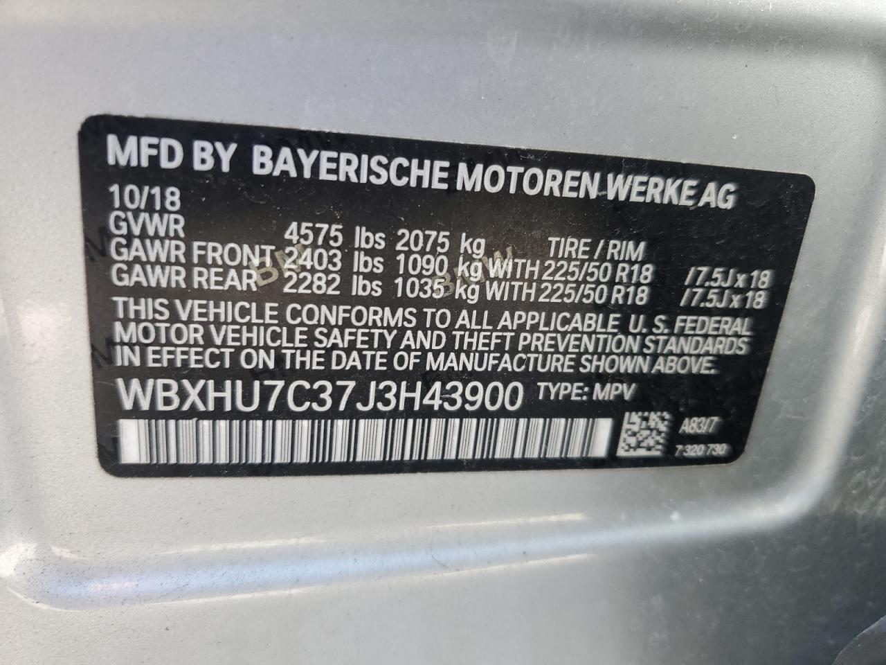 WBXHU7C37J3H43900 2018 BMW X1 Sdrive28I